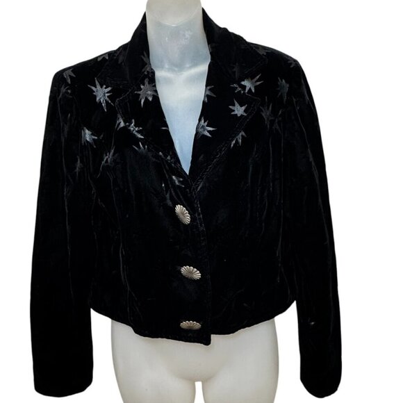 Painted Pony Cropped Jacket Black Velvet Star Burnout Silver Concho Button Small - Picture 1 of 9